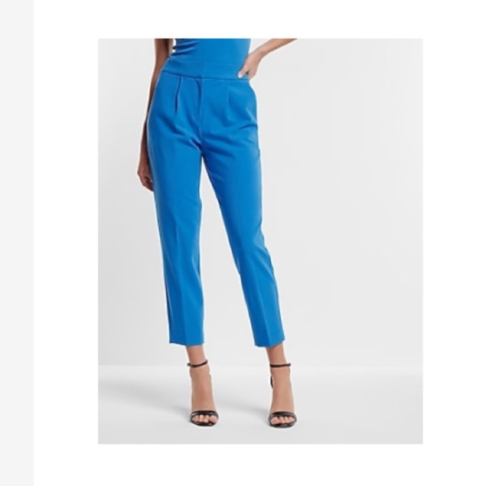 EXPRESS Pleated High Waisted Ankle Pant - High Sky